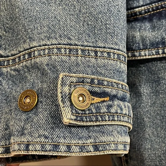 Vintage Liz Claiborne Toggle Heavy Plaid Lined 100% Cotton Jean Jacket Coat Sz M - Picture 4 of 16